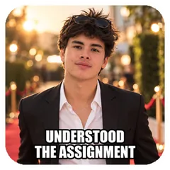 Steven in a suit, captioned Understood the assignment